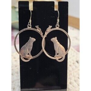 Cat and Mouse Sterling Silver Earrings 925 Whimsical Animal Dangle Artisan